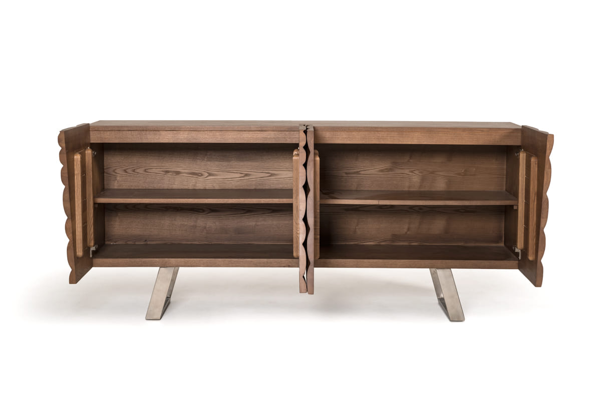 71" Natural Brown Solid Wood Sideboard with Four Doors