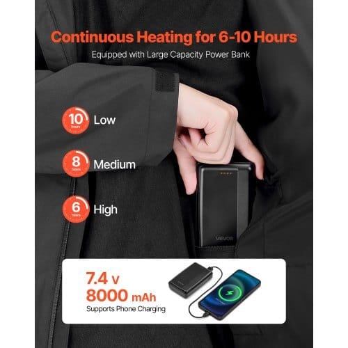 Heated Jacket for Men with 7.4V Battery, Soft Shell Electric Heating Coat, Windproof Waterproof Lightweight Outerwear with 5 Heating Zones & 3 Heat Settings, Machine Washable, S Size