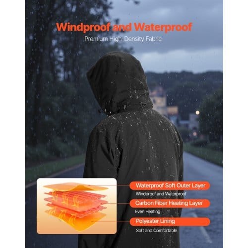 Heated Jacket for Men with 7.4V Battery, Soft Shell Electric Heating Coat, Windproof Waterproof Lightweight Outerwear with 5 Heating Zones & 3 Heat Settings, Machine Washable, S Size