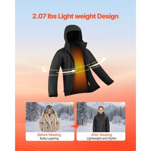Heated Jacket for Men with 7.4V Battery, Soft Shell Electric Heating Coat, Windproof Waterproof Lightweight Outerwear with 5 Heating Zones & 3 Heat Settings, Machine Washable, S Size