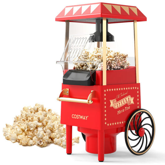 Costway Retro Hot Air Popcorn Maker 1200W with Kernel Measuring Cup-Red - Color: Red