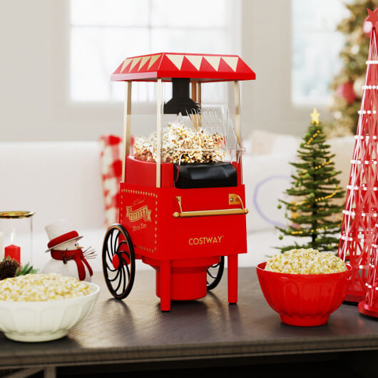 Costway Retro Hot Air Popcorn Maker 1200W with Kernel Measuring Cup-Red - Color: Red