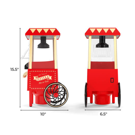 Costway Retro Hot Air Popcorn Maker 1200W with Kernel Measuring Cup-Red - Color: Red
