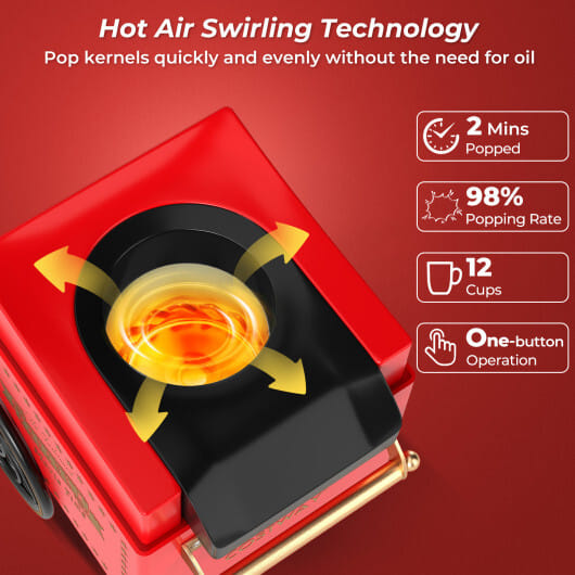 Costway Retro Hot Air Popcorn Maker 1200W with Kernel Measuring Cup-Red - Color: Red
