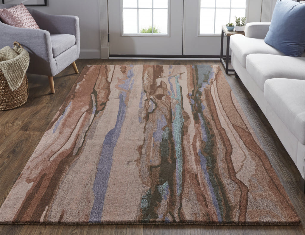 10' X 14' Blue and Red Wool Abstract Hand Tufted Area Rug