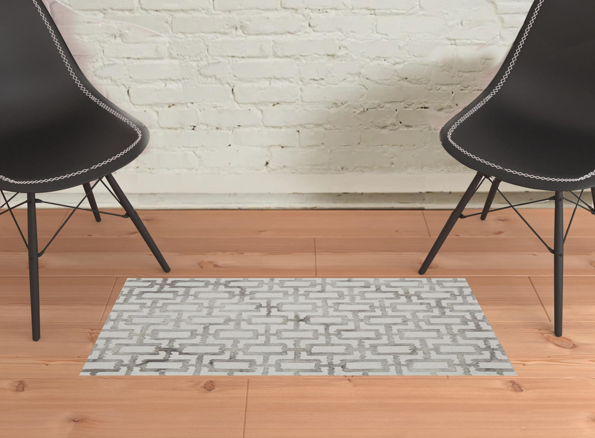 2' X 3' Ivory And Taupe Wool Geometric Tufted Handmade Area Rug