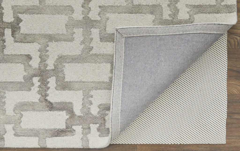 2' X 3' Ivory And Taupe Wool Geometric Tufted Handmade Area Rug