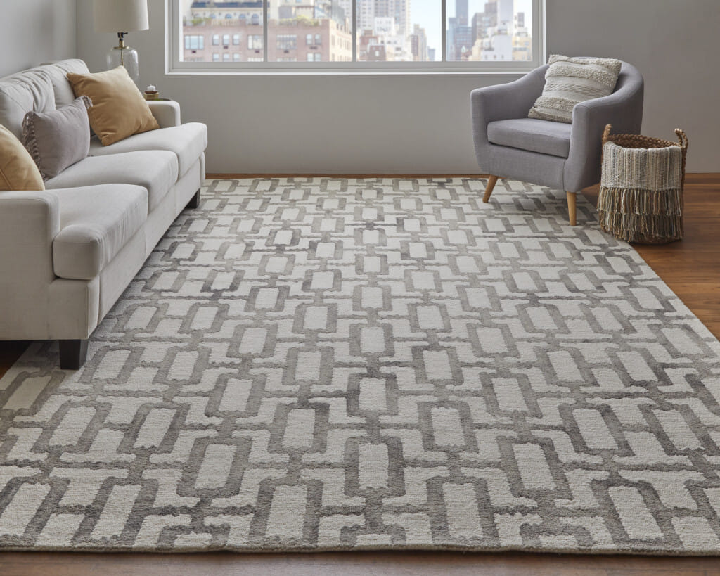 2' X 3' Ivory And Taupe Wool Geometric Tufted Handmade Area Rug