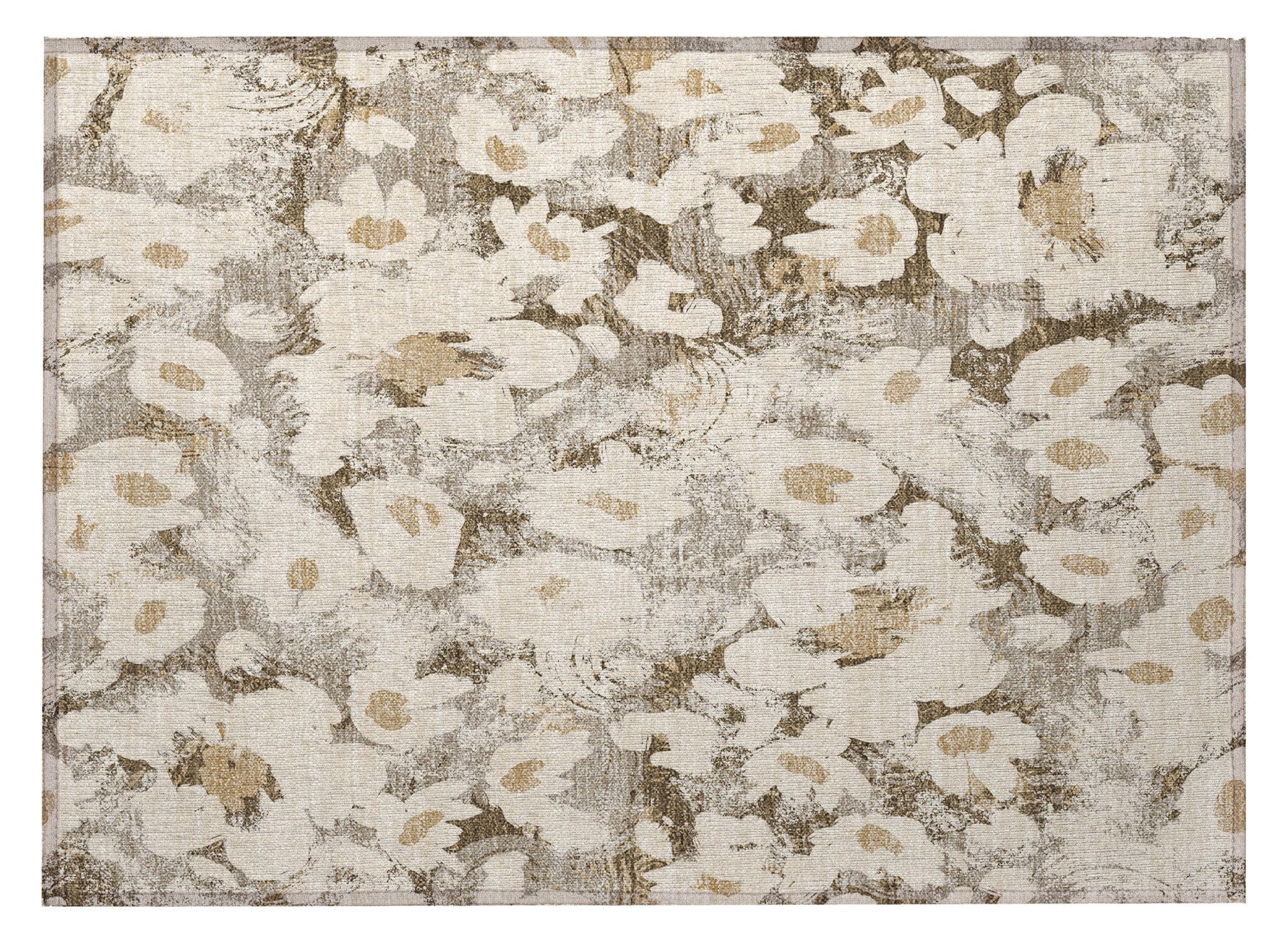 2' X 3' Khaki Floral Washable Non Skid Indoor Outdoor Area Rug