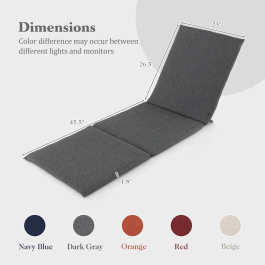 Outdoor Chaise Lounge Cushion Patio Furniture Folding Pad with Fixing Straps-Dark Gray - Color: Dark Gray