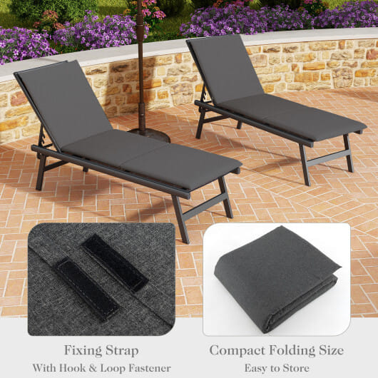 Outdoor Chaise Lounge Cushion Patio Furniture Folding Pad with Fixing Straps-Dark Gray - Color: Dark Gray