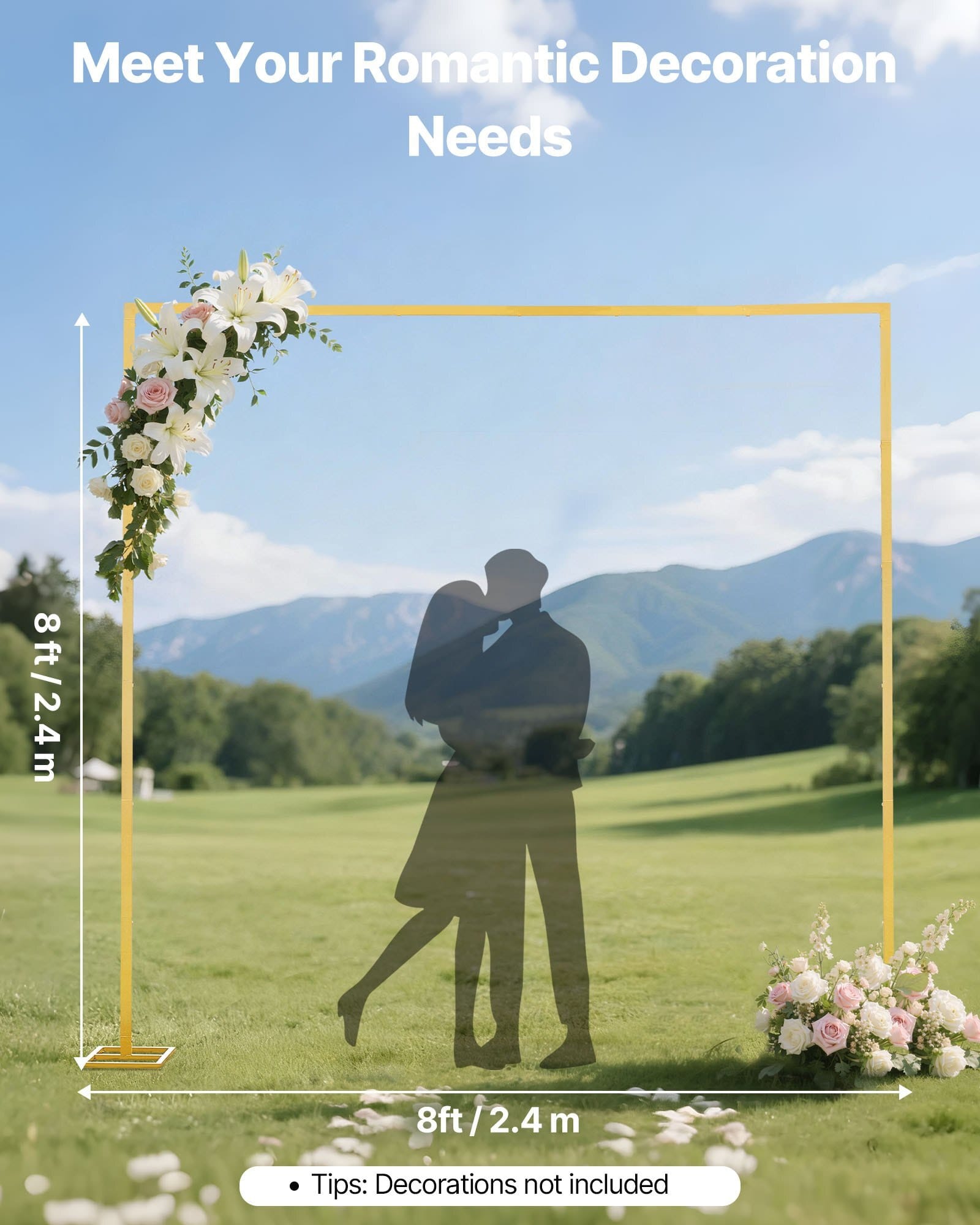 Arch Backdrop Stand, 8 x 8 ft, Stable Structure, Easy Assembly, Square Gold Metal Arch Backdrop Stand for Wedding, Birthday Party, Graduation, Holiday Celebration, and Ceremony Decoration