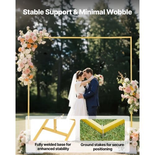 Arch Backdrop Stand, 8 x 8 ft, Stable Structure, Easy Assembly, Square Gold Metal Arch Backdrop Stand for Wedding, Birthday Party, Graduation, Holiday Celebration, and Ceremony Decoration