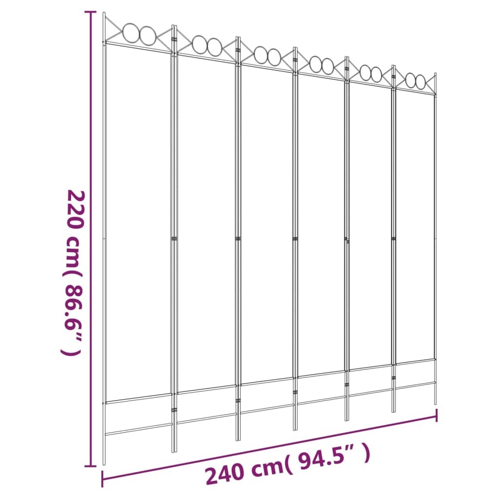6-Panel Room Divider White 94.5"x86.6" Fabric