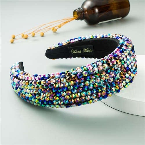 Resin Beads Shining Design Sponge Bold Fashion Women Hair Hoop - Multicolor