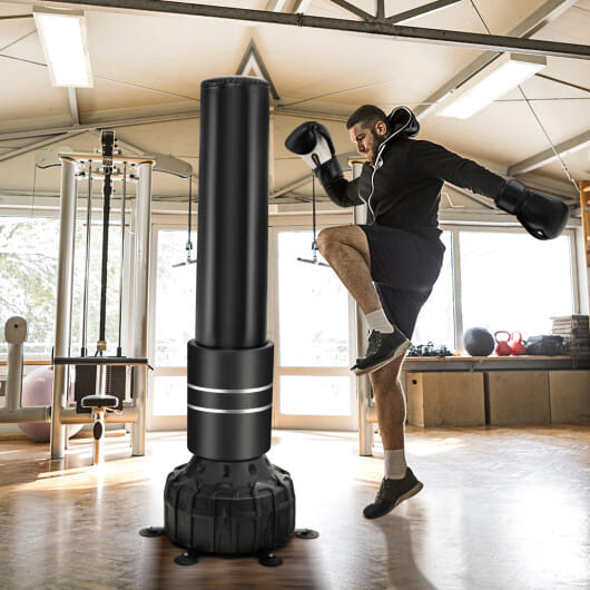 Freestanding Punching Bag 71 Inch Boxing Bag with 25 Suction Cups Gloves and Filling Base - Color: Black