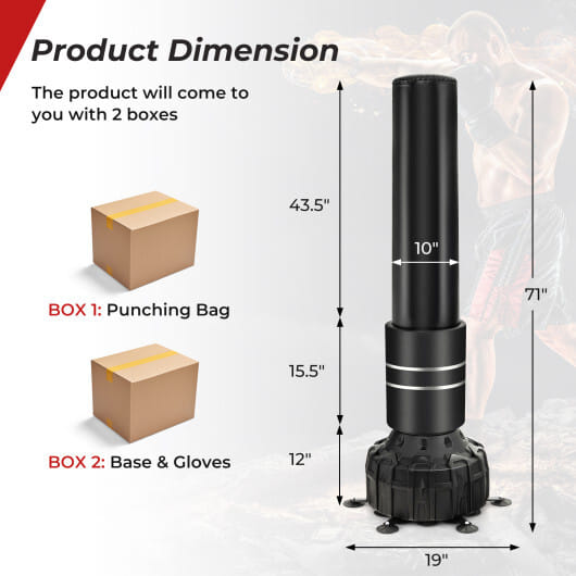 Freestanding Punching Bag 71 Inch Boxing Bag with 25 Suction Cups Gloves and Filling Base - Color: Black