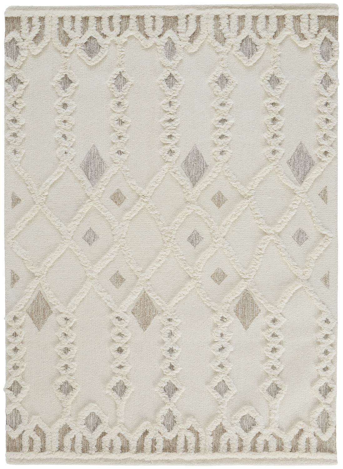 2' X 3' Ivory Tan And Silver Wool Geometric Tufted Handmade Stain Resistant Area Rug