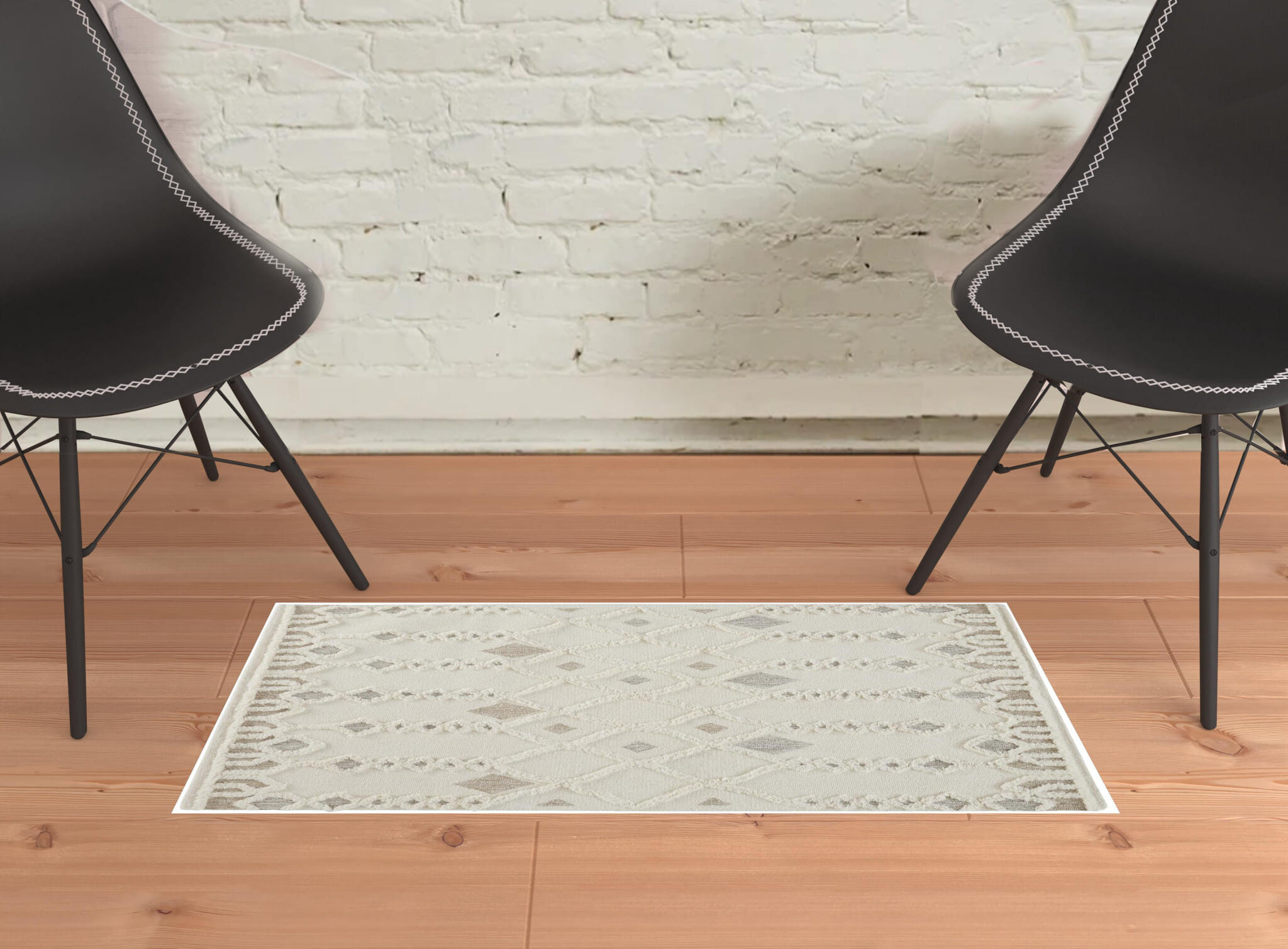 2' X 3' Ivory Tan And Silver Wool Geometric Tufted Handmade Stain Resistant Area Rug