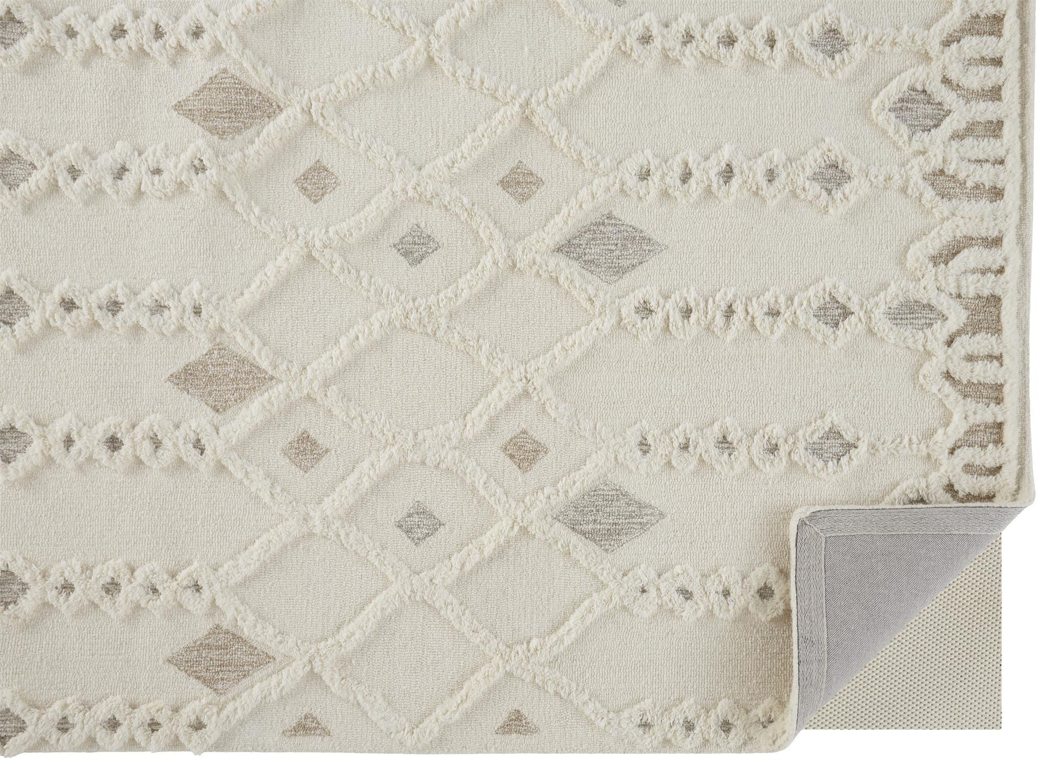 2' X 3' Ivory Tan And Silver Wool Geometric Tufted Handmade Stain Resistant Area Rug
