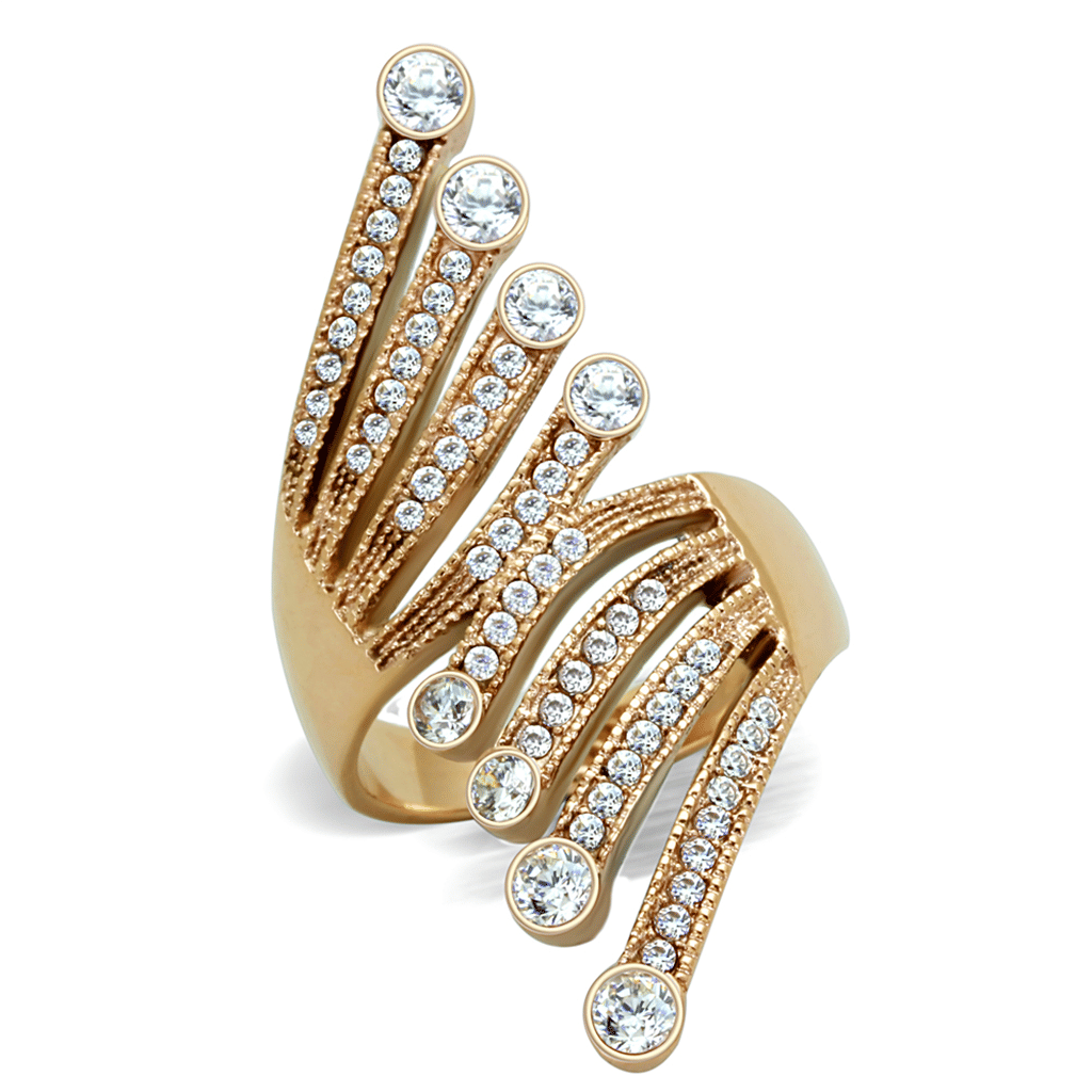 TK1631 - IP Rose Gold(Ion Plating) Stainless Steel Ring with AAA Grade CZ in Clear