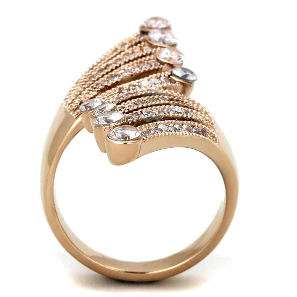 TK1631 - IP Rose Gold(Ion Plating) Stainless Steel Ring with AAA Grade CZ in Clear