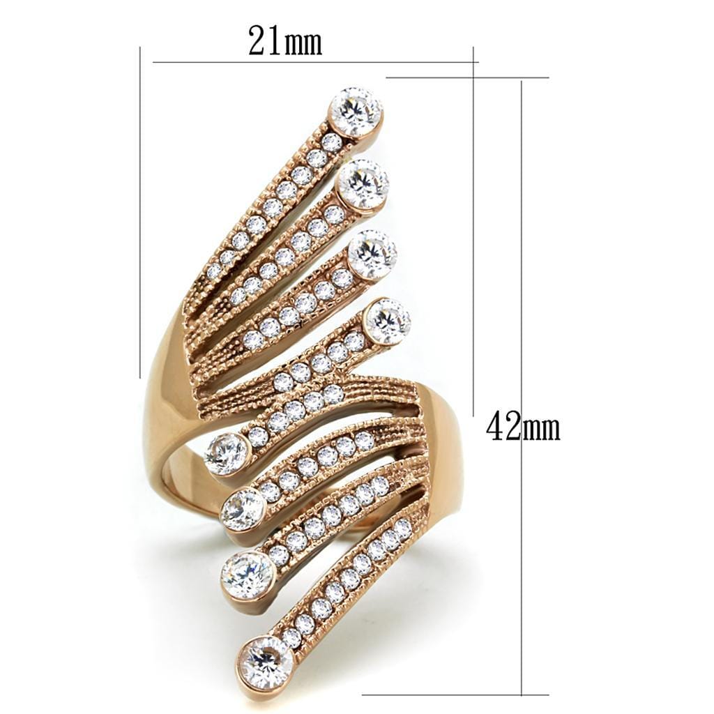 TK1631 - IP Rose Gold(Ion Plating) Stainless Steel Ring with AAA Grade CZ in Clear