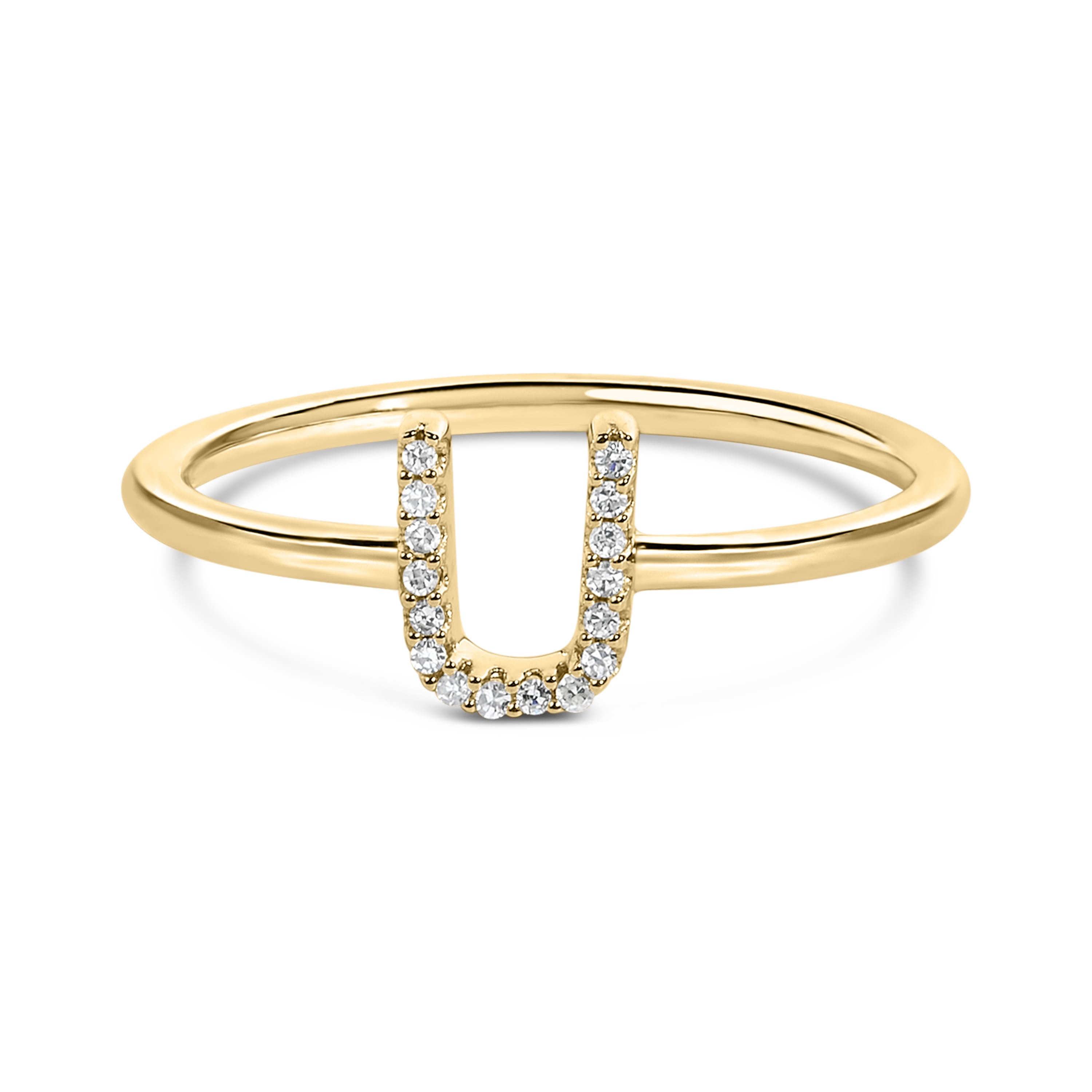 10K Yellow Gold Diamond Accent Initial "U" Ring