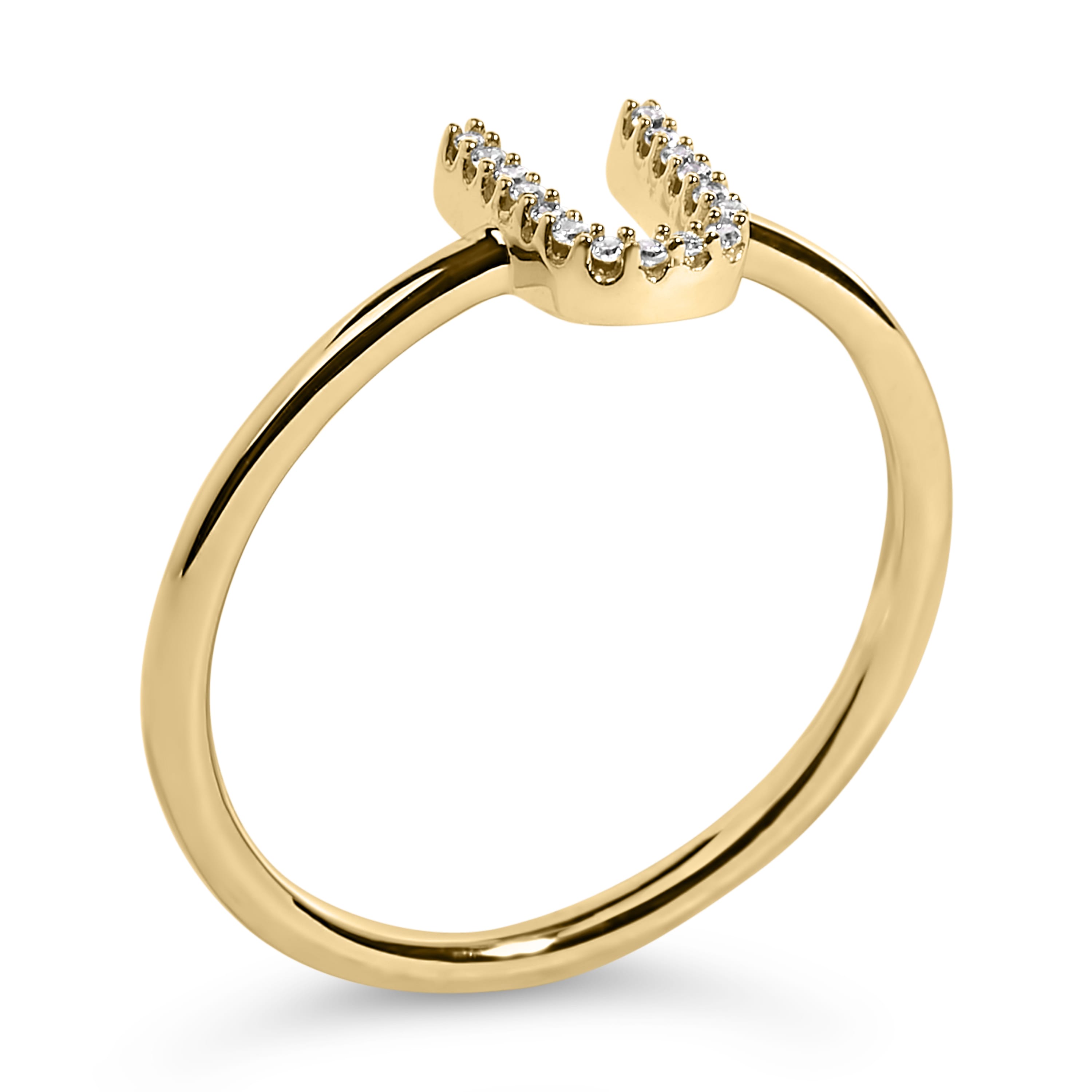 10K Yellow Gold Diamond Accent Initial "U" Ring