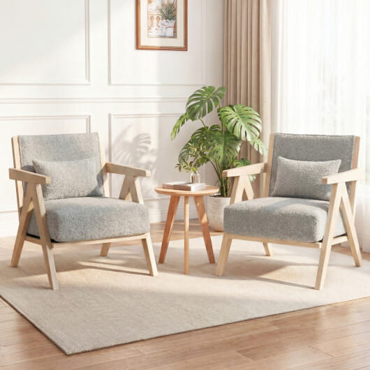 3 Pieces Living Room Furniture Set with Rubber Wood Frame-Gray