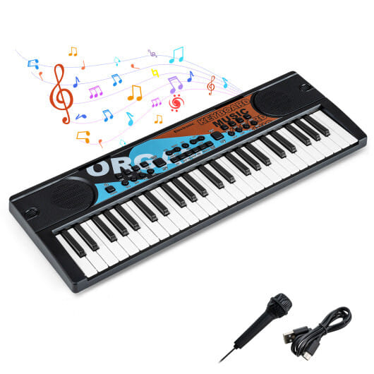 Kids Piano Keyboard 49 Keys Portable Electric Keyboard Piano with 8 Rhythms 8 Tones-Black - Color: Black