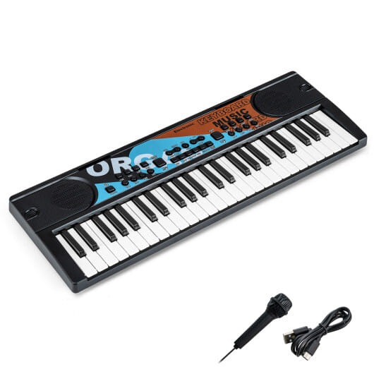 Kids Piano Keyboard 49 Keys Portable Electric Keyboard Piano with 8 Rhythms 8 Tones-Black - Color: Black