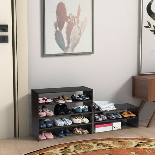 Costway 3 Pieces 31-Inch Stackable Multi-Shape Shoe Rack-Brown