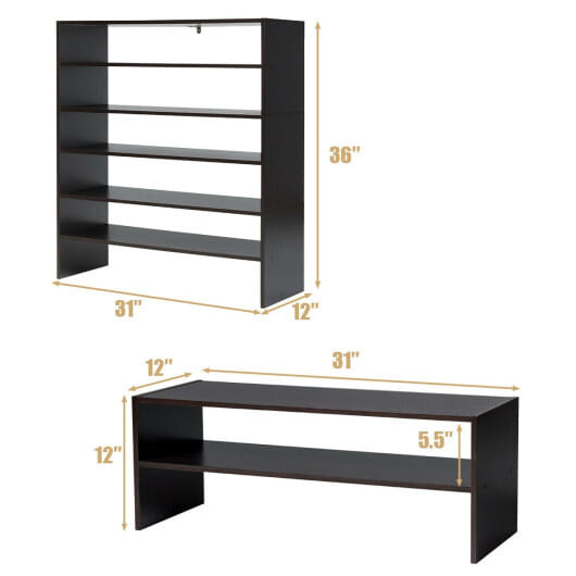 Costway 3 Pieces 31-Inch Stackable Multi-Shape Shoe Rack-Brown