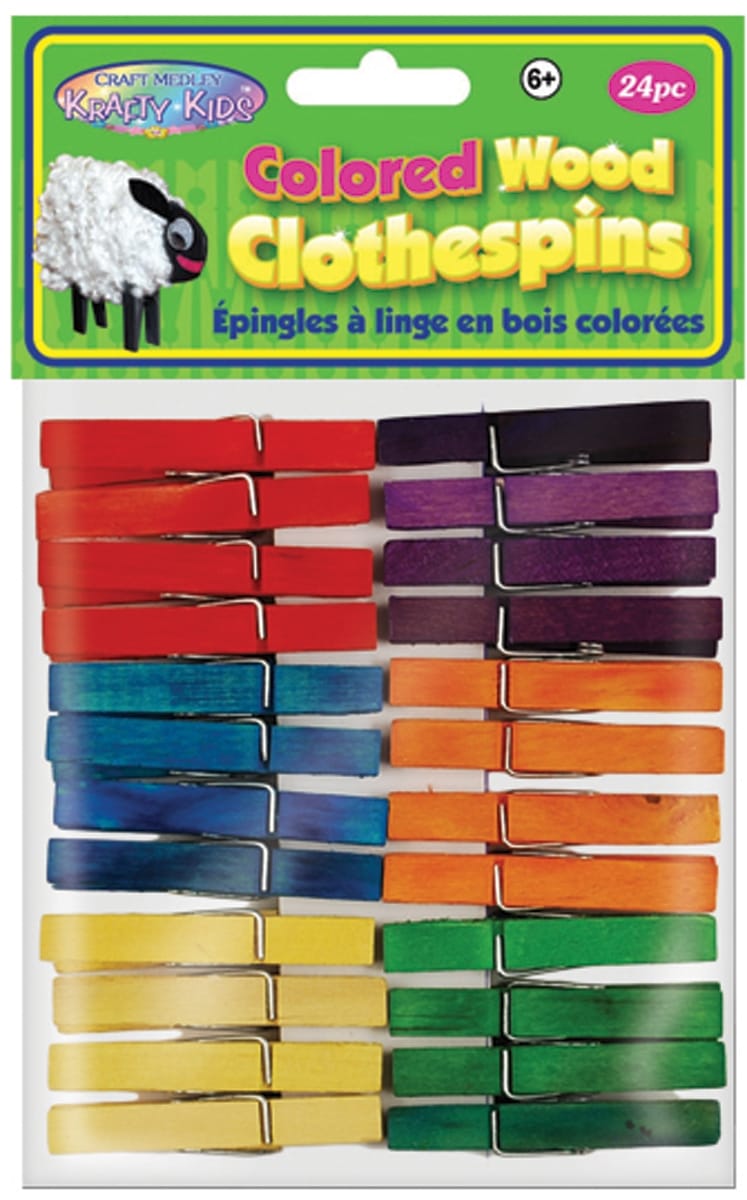Wood Clothespins-Colored 1.875 inch 24 Per Pkg