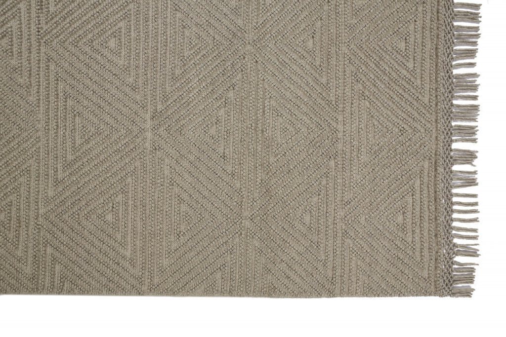 8' X 10' Tan and Ivory Wool Geometric Hand Woven Area Rug With Fringe