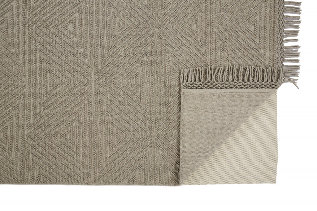 8' X 10' Tan and Ivory Wool Geometric Hand Woven Area Rug With Fringe