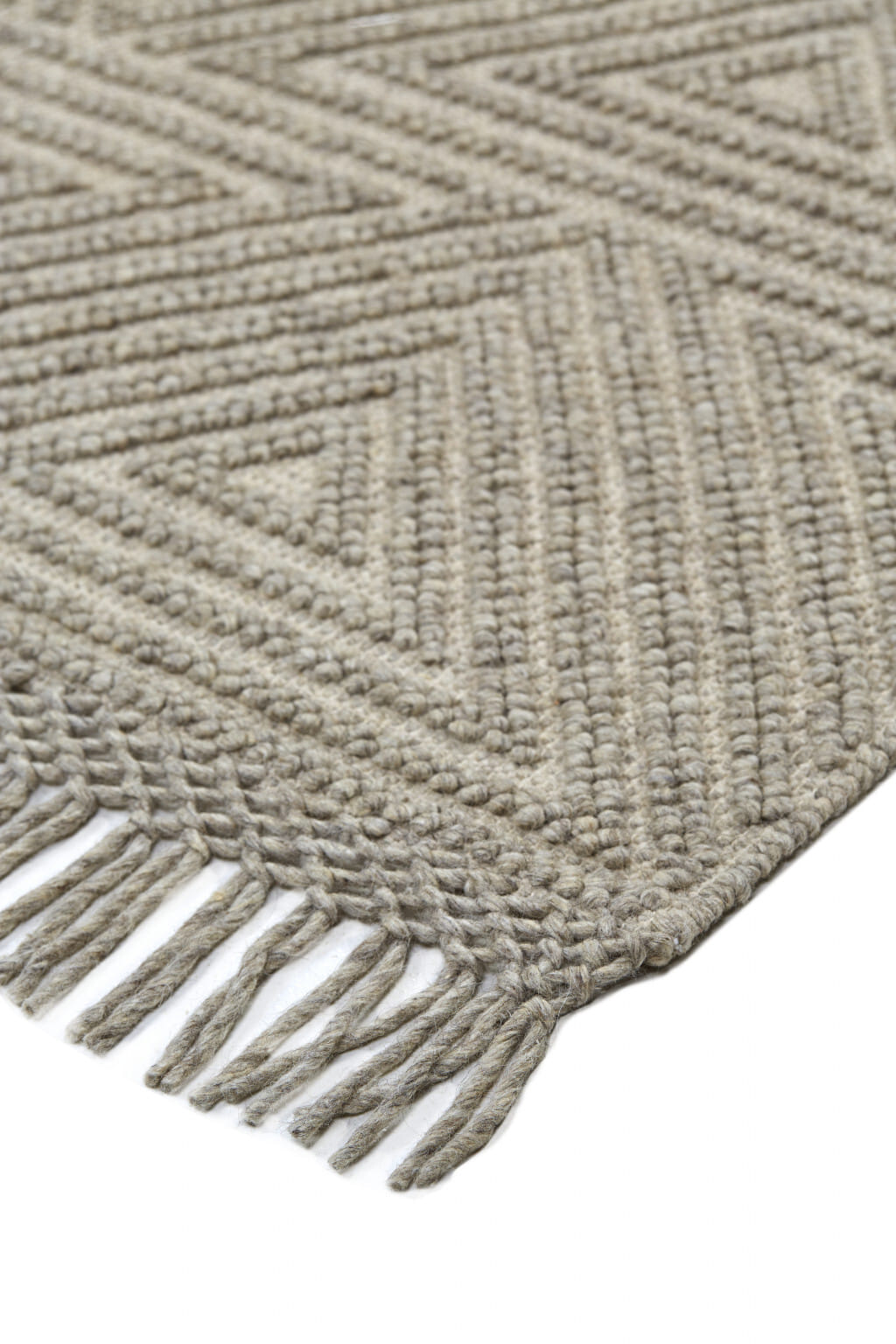 8' X 10' Tan and Ivory Wool Geometric Hand Woven Area Rug With Fringe