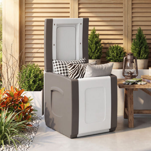 Outdoor Deck Box with Lid for Packages and Garden-Beige - Color: Beige