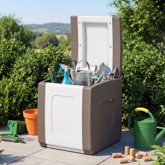 Outdoor Deck Box with Lid for Packages and Garden-Beige - Color: Beige