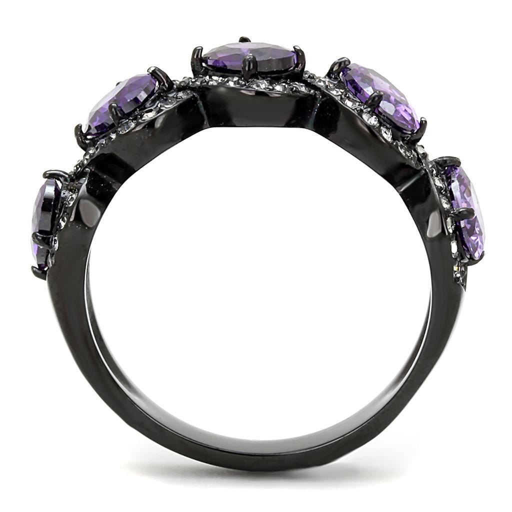 TK3051 - IP Black(Ion Plating) Stainless Steel Ring with AAA Grade CZ in Amethyst