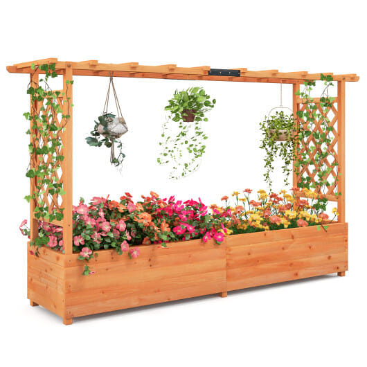 Raised Garden Bed Planter Box with Lattice Trellis Drainage Holes - Color: Orange