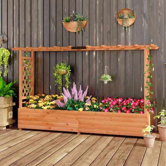 Raised Garden Bed Planter Box with Lattice Trellis Drainage Holes - Color: Orange