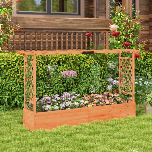 Raised Garden Bed Planter Box with Lattice Trellis Drainage Holes - Color: Orange