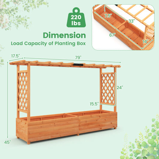 Raised Garden Bed Planter Box with Lattice Trellis Drainage Holes - Color: Orange