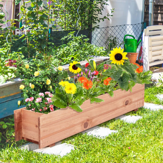 Costway 36 Inch Wooden Flower Planter Box Garden Yard Decorative Window Box Rectangular