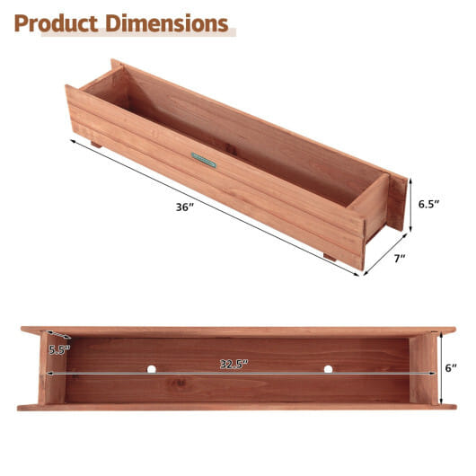 Costway 36 Inch Wooden Flower Planter Box Garden Yard Decorative Window Box Rectangular