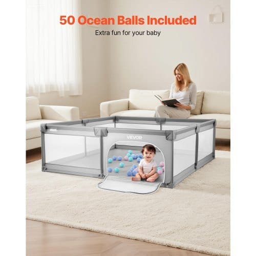 Baby Playpen, 78.7″ x 58.7″ Large Toddlers Playpen, Indoor/Outdoor Baby Fence Play Yard with 50 Ocean Balls, Zippered Door & Breathable Mesh, No-Gap Safety Activity Center for Babies Toddlers