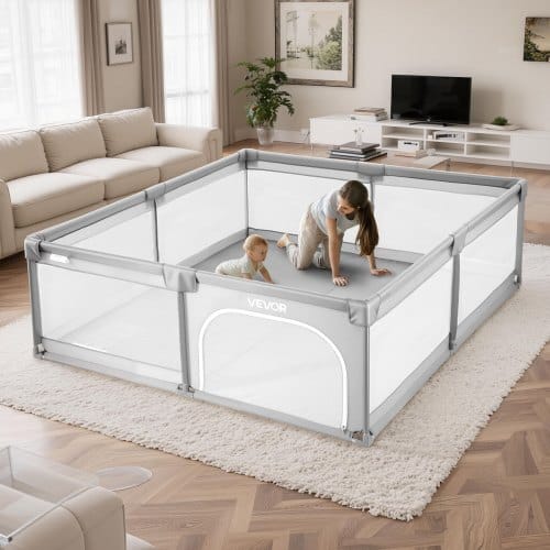 Baby Playpen, 78.7″ x 58.7″ Large Toddlers Playpen, Indoor/Outdoor Baby Fence Play Yard with 50 Ocean Balls, Zippered Door & Breathable Mesh, No-Gap Safety Activity Center for Babies Toddlers