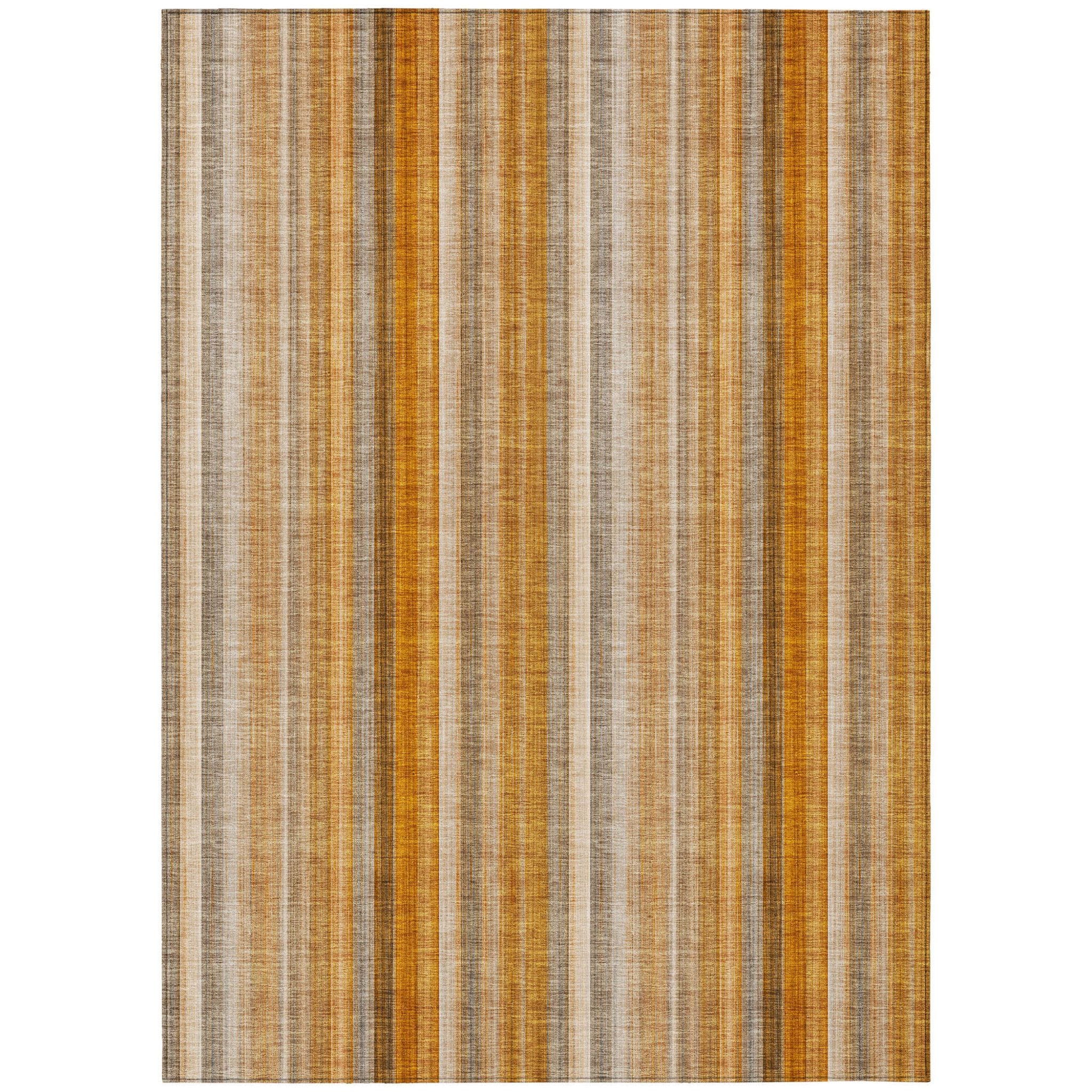 10' X 14' Orange Ivory and Gray Striped Washable Non Skid Indoor Outdoor Area Rug